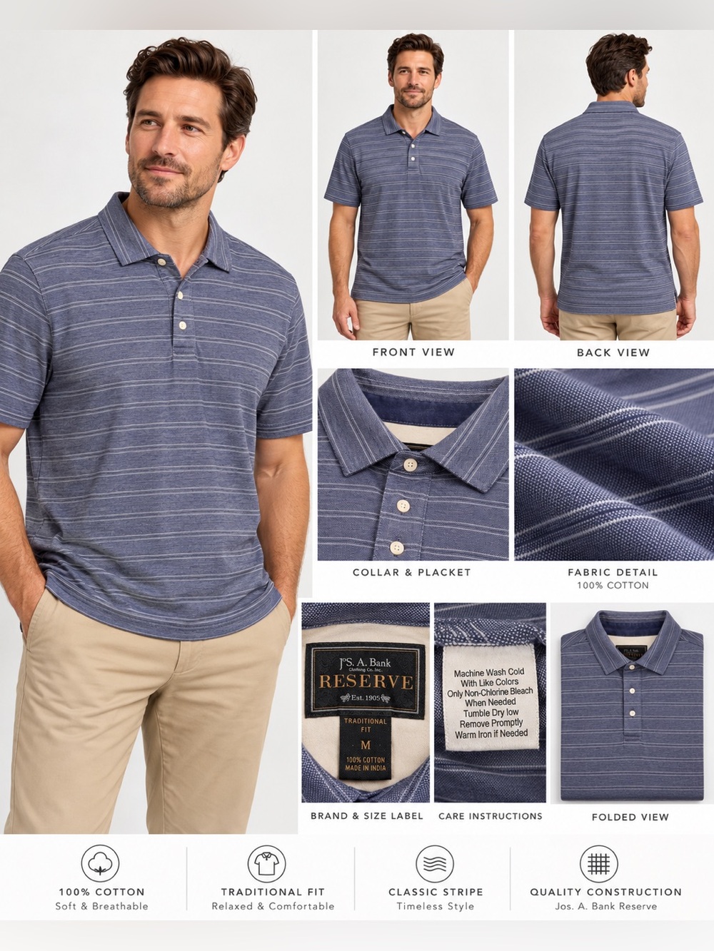 Jos. A. Bank Reserve Men’s Blue Striped Polo Medium